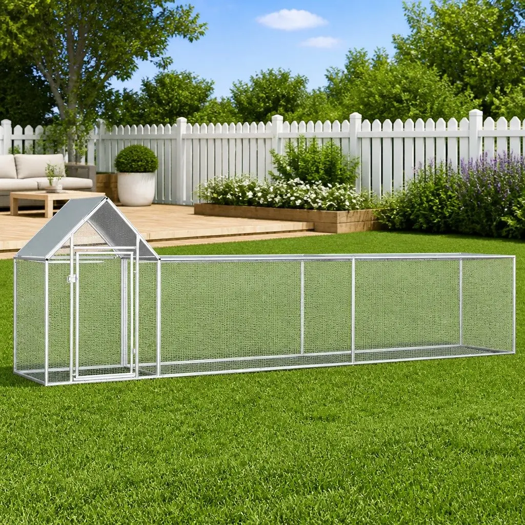 Chicken Coop Galvanised Steel Poultry Run 5x1x1.5m Silver
