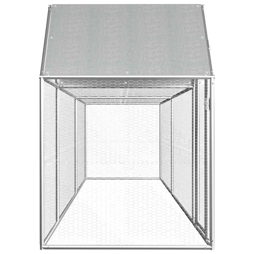 Chicken Coop Galvanised Steel Poultry Run 5x1x1.5m Silver