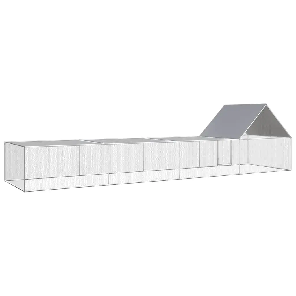 Chicken Coop Galvanised Steel Poultry Run Enclosure 8x2x2m Silver