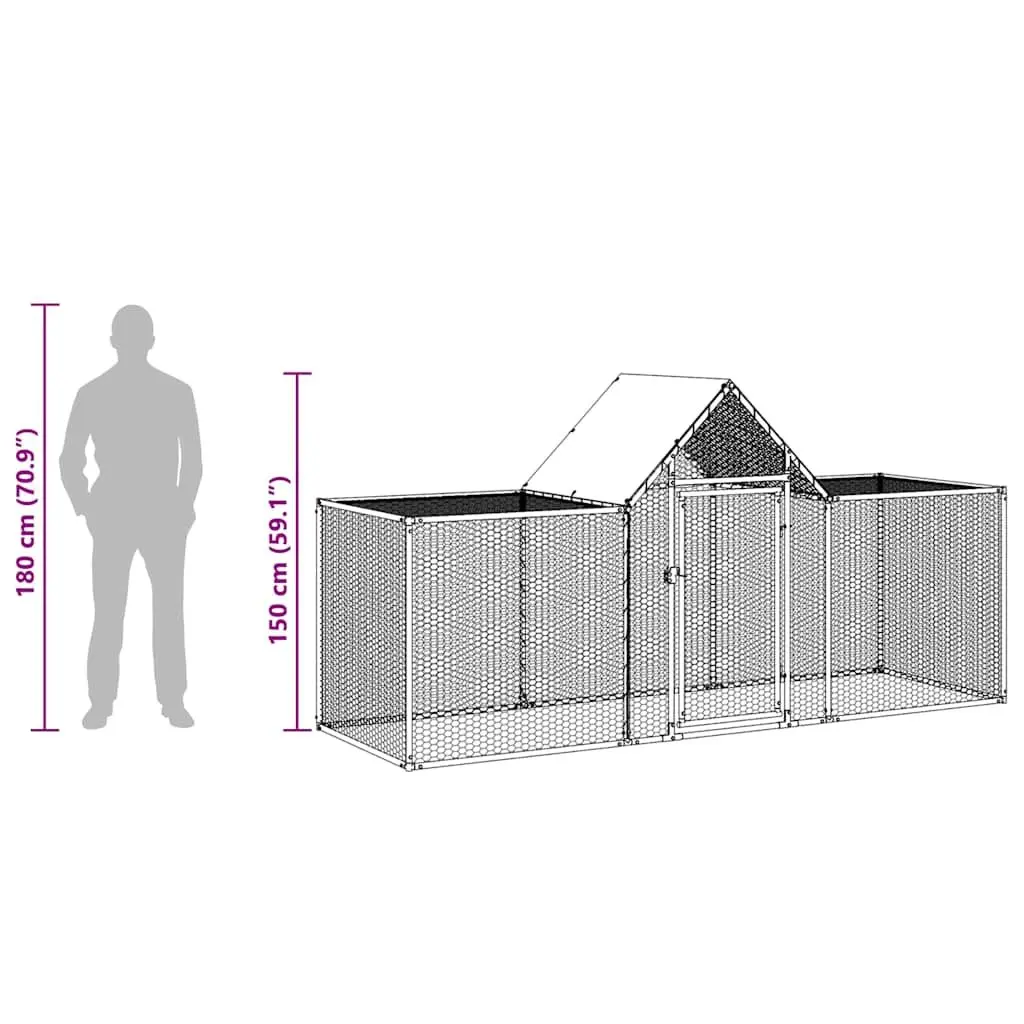 Chicken Coop Galvanised Steel 3x1x1.5m Garden Poultry House Run Enclosure Silver