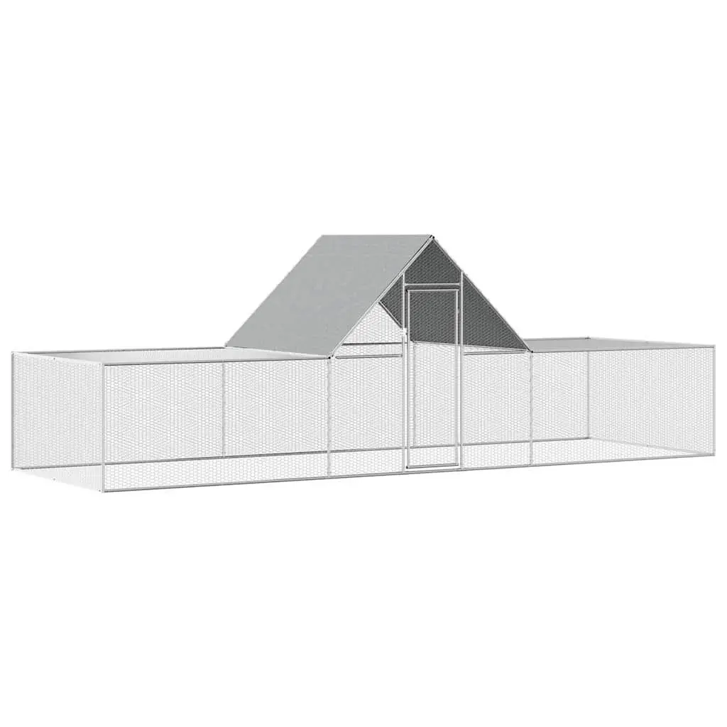 Chicken Coop Galvanised Steel Poultry House 6x2x2m Silver