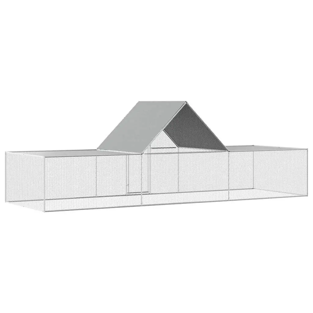 Chicken Coop Galvanised Steel Poultry House 6x2x2m Silver