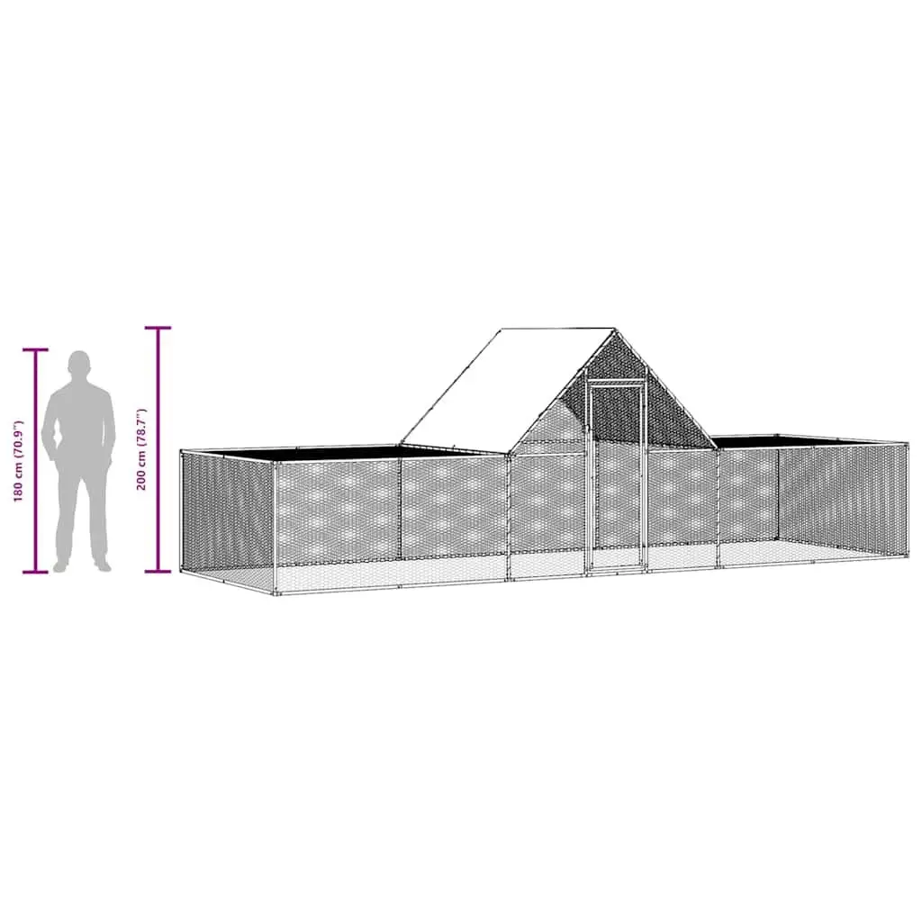 Chicken Coop Galvanised Steel Poultry House 6x2x2m Silver
