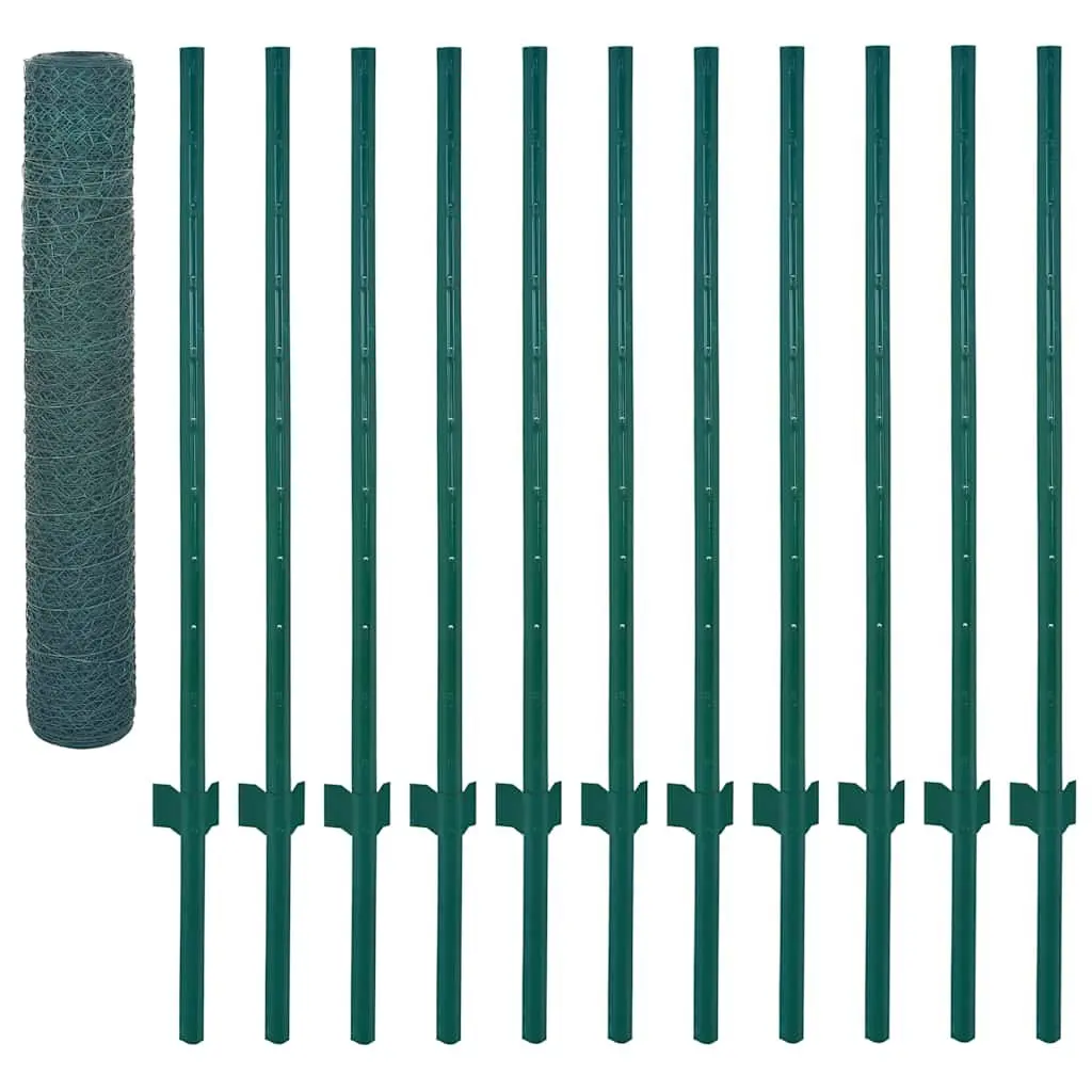 Wire Mesh Fence Panel with Posts Green 25x1m Garden Yard Farm Fencing