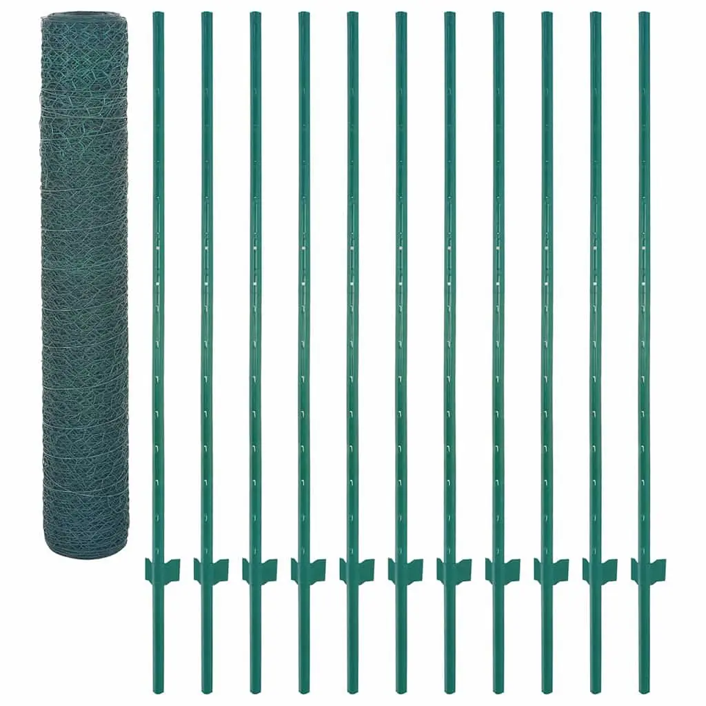Wire Mesh Fence Panel Green 25 x 1.5 m Garden Yard Fencing with Posts