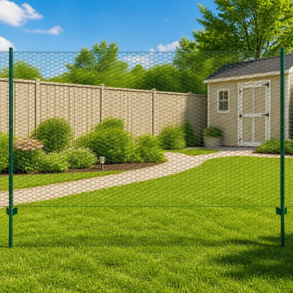 Wire Mesh Fence Roll Garden Fencing 25x2m Green Steel Posts