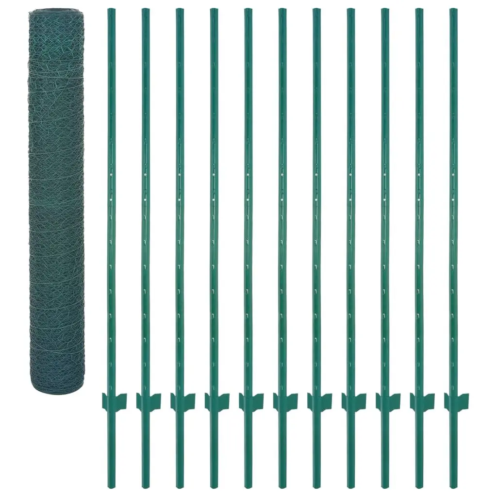 Wire Mesh Fence Roll Garden Fencing 25x2m Green Steel Posts