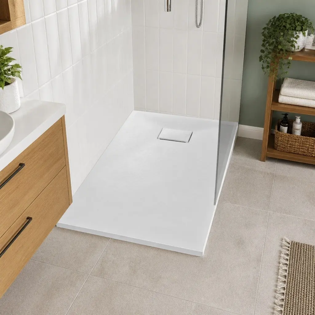 Shower Base Tray White 80x80 cm Low Profile SMC Bathroom Skid Resistant