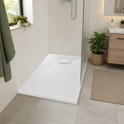 Shower Base Tray White 90x70 cm Low Profile Bathroom Fixture Skid Resistant