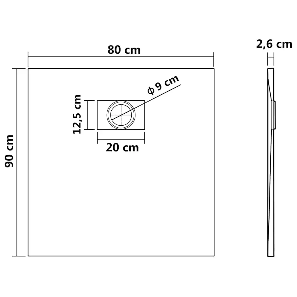Shower Base Tray Low Profile 90x80 cm White Rectangular