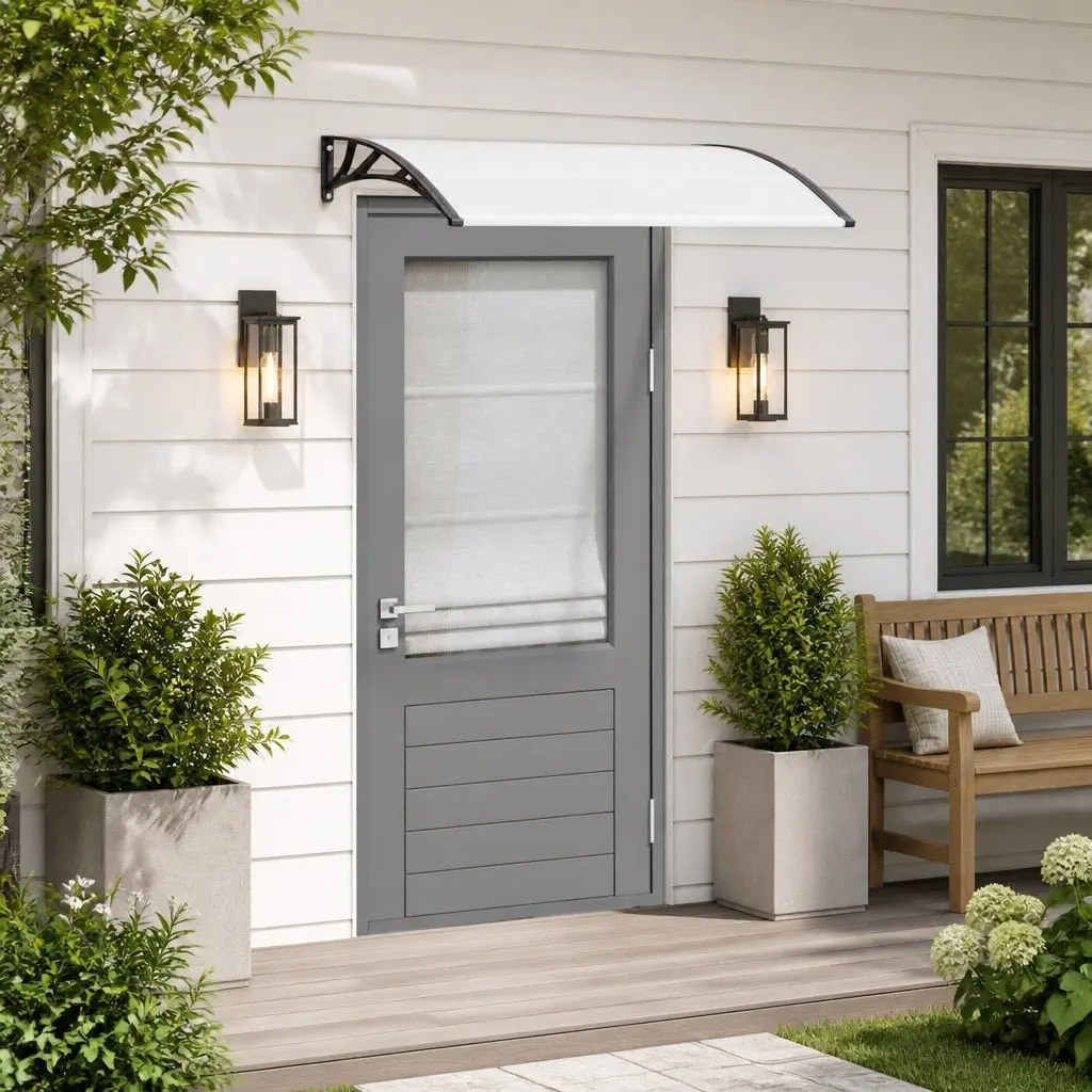 Door Canopy Awning Window Shelter Polycarbonate 120x75cm Black Transparent