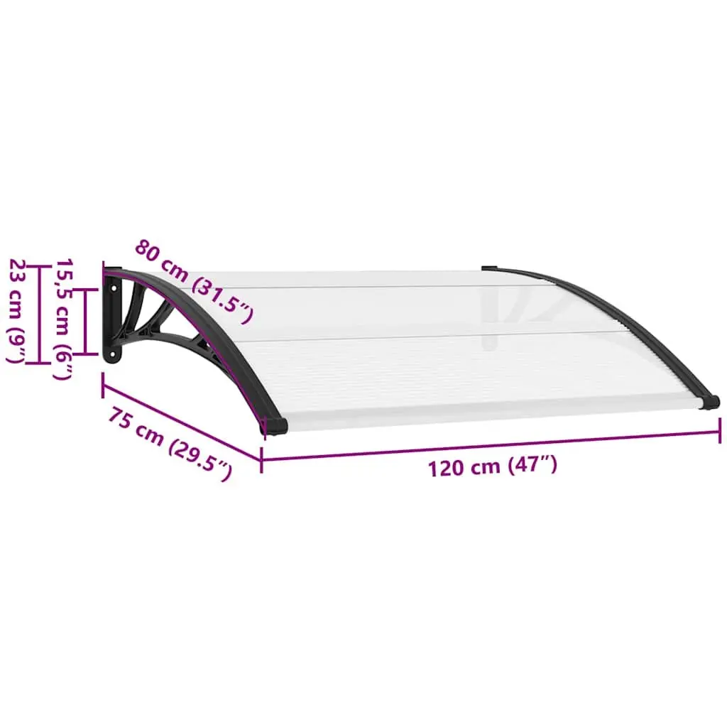 Door Canopy Awning Window Shelter Polycarbonate 120x75cm Black Transparent