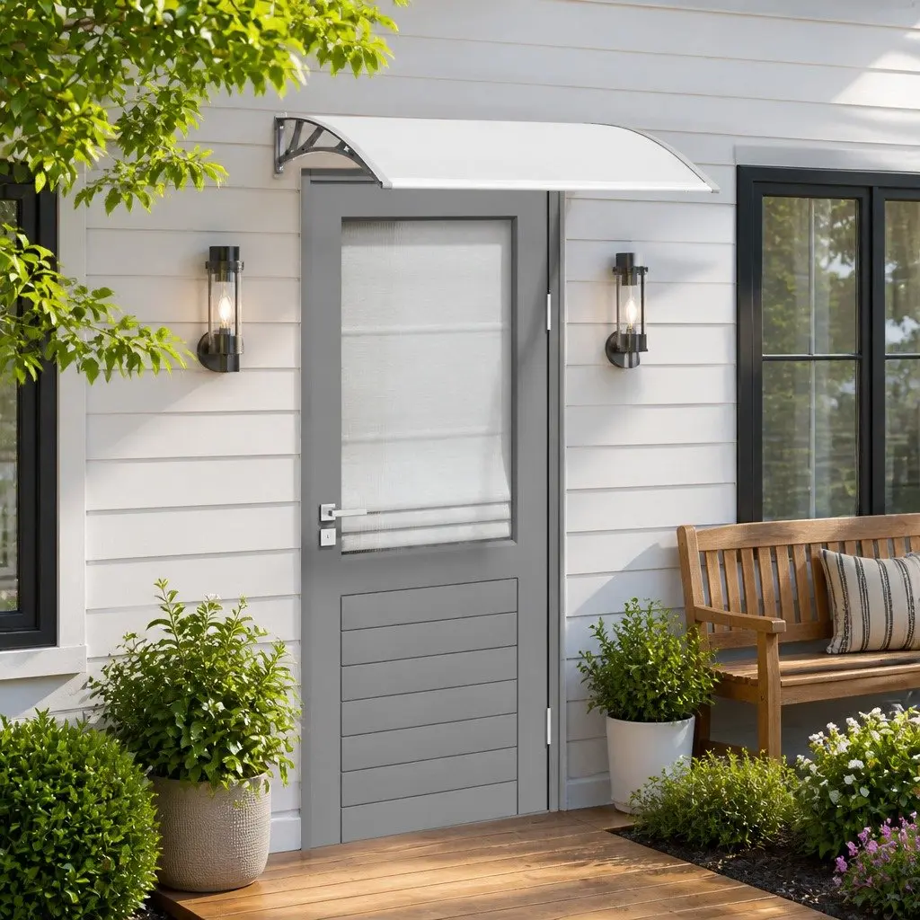 Door Canopy Outdoor Shelter 120 x 75 cm Grey Transparent Polycarbonate Shade