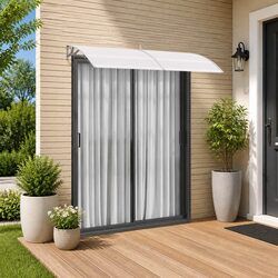 Door Canopy Window Awning Shelter Grey Transparent Polycarbonate 200x75cm