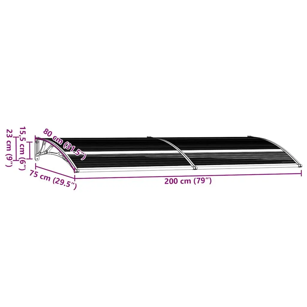 Door Canopy Black 200x75 cm Polycarbonate Awning Shelter
