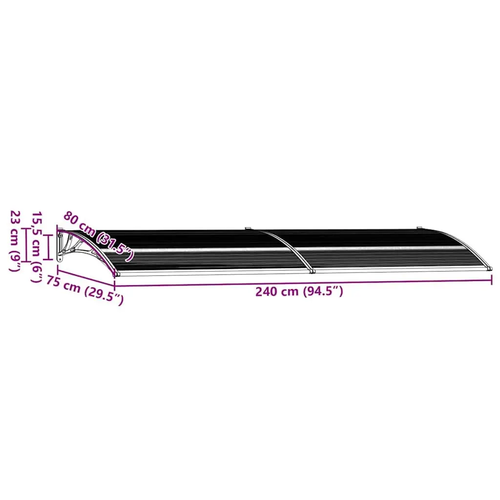 Door Canopy Outdoor Shelter 240x75cm Black Polycarbonate