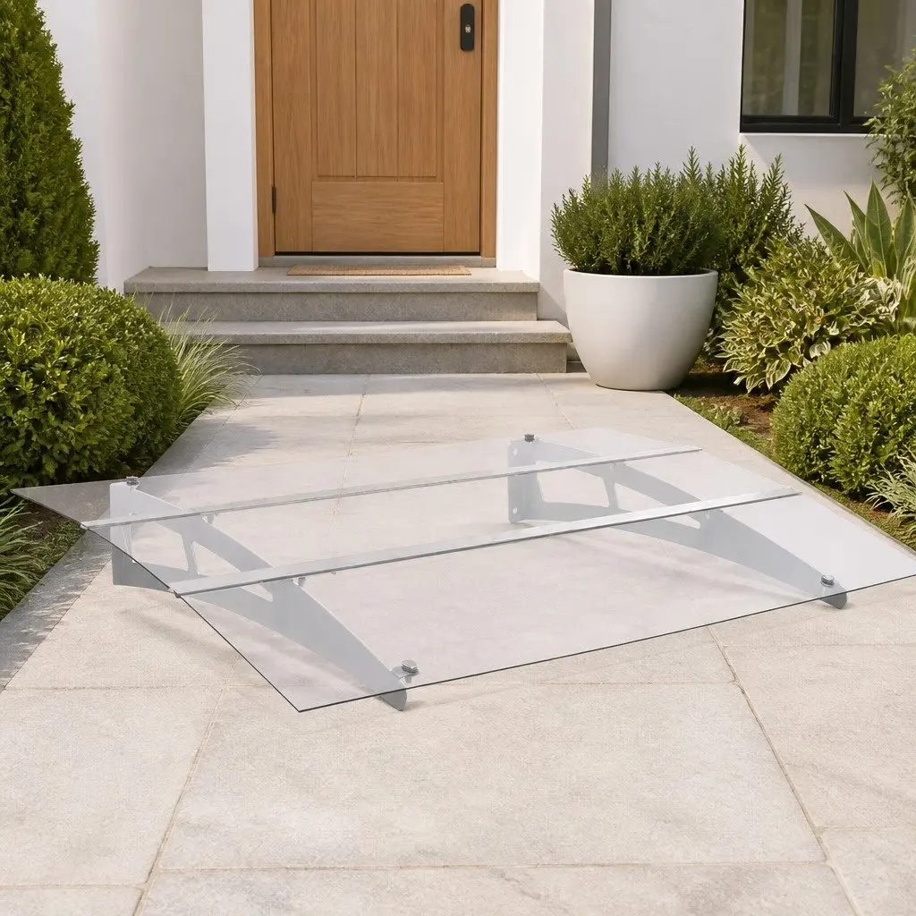 Door Canopy Weather Protection Polycarbonate 120x90cm Silver Transparent