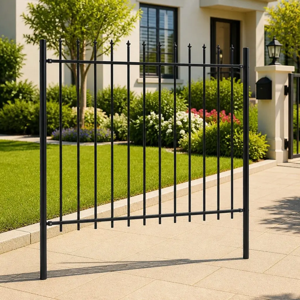 Garden Fence Panel Decorative Outdoor 181x150 cm Black Steel Posts