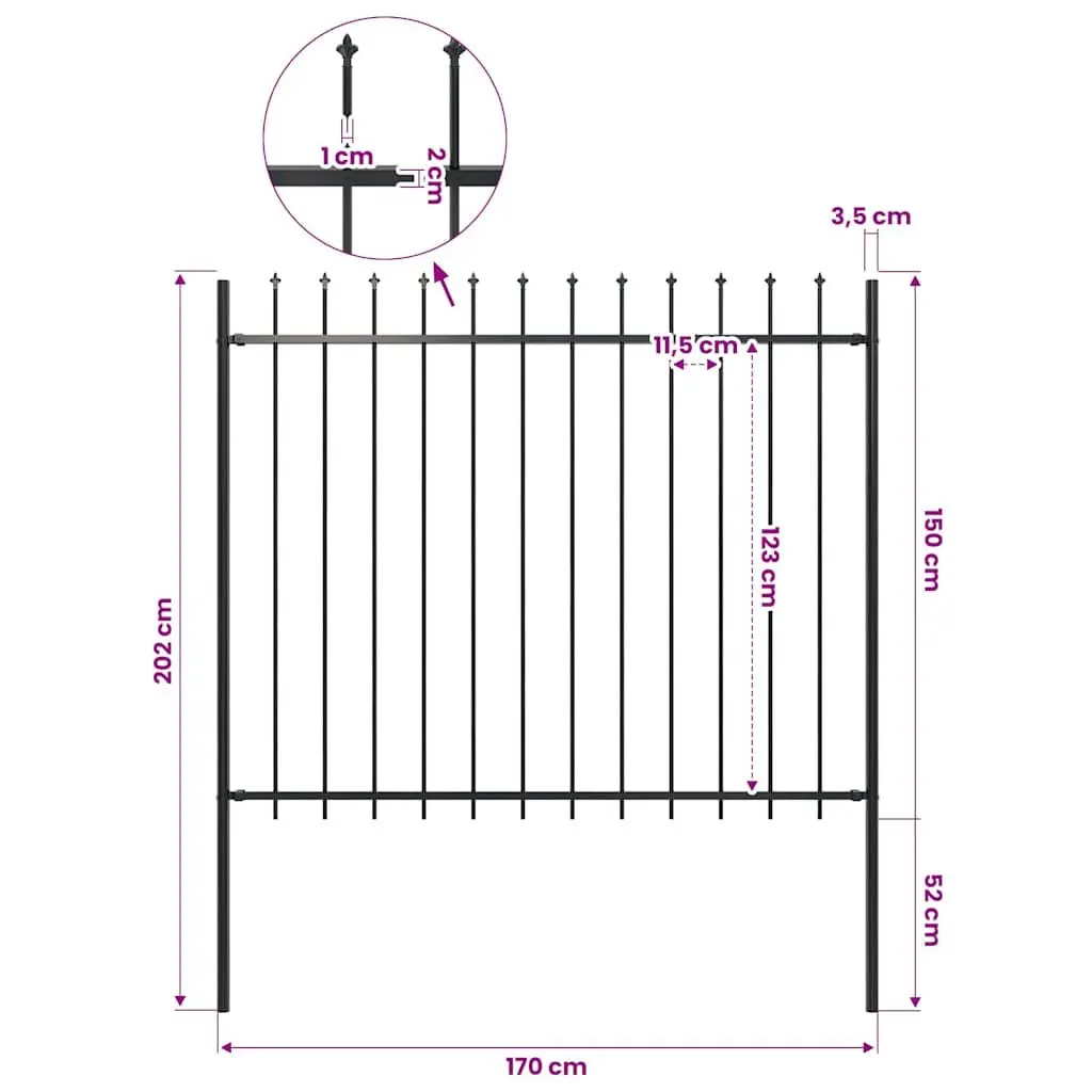 Garden Fence Panel Decorative Outdoor 181x150 cm Black Steel Posts