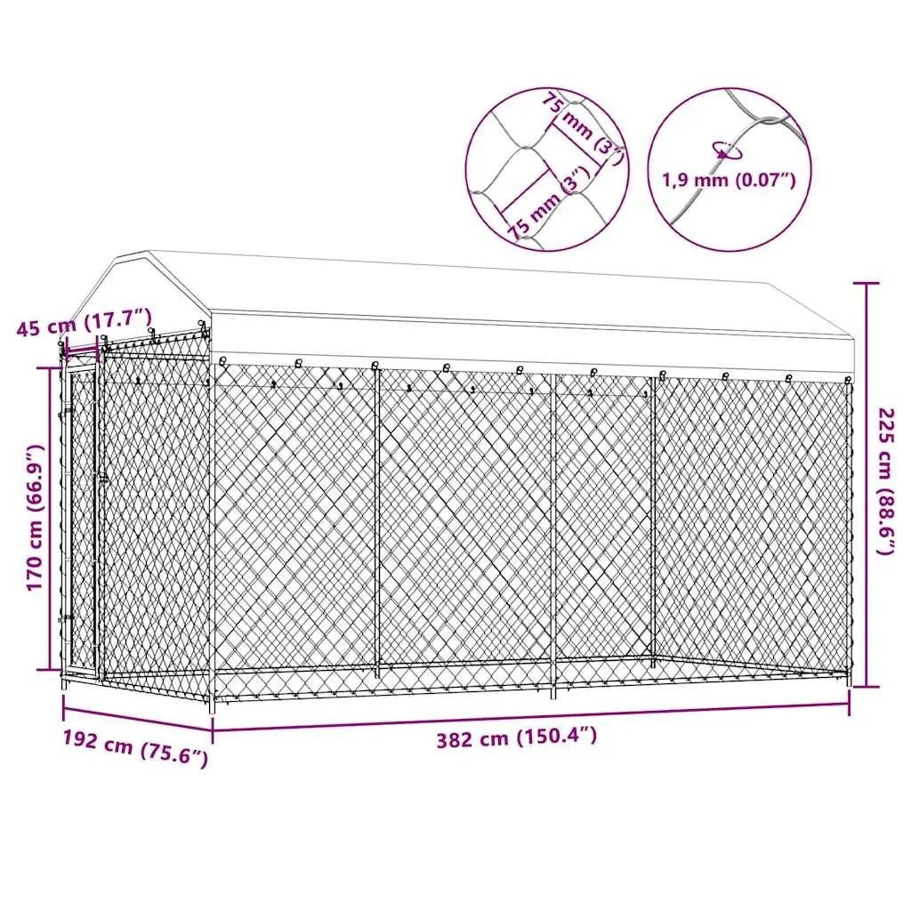 Large Dog Kennel Run Exercise Pen 382 x 192 x 225 cm Silver