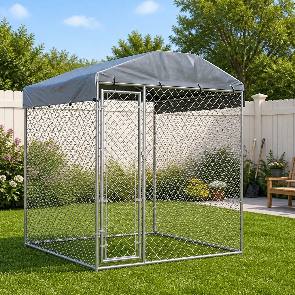 Dog Kennel Outdoor Pet Run Playpen 193x193x225cm Silver