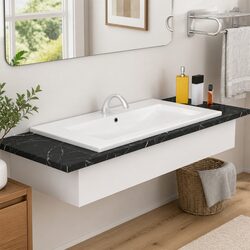 Elegant White Ceramic Basin 91x39.5x18.5cm – Easy Maintenance