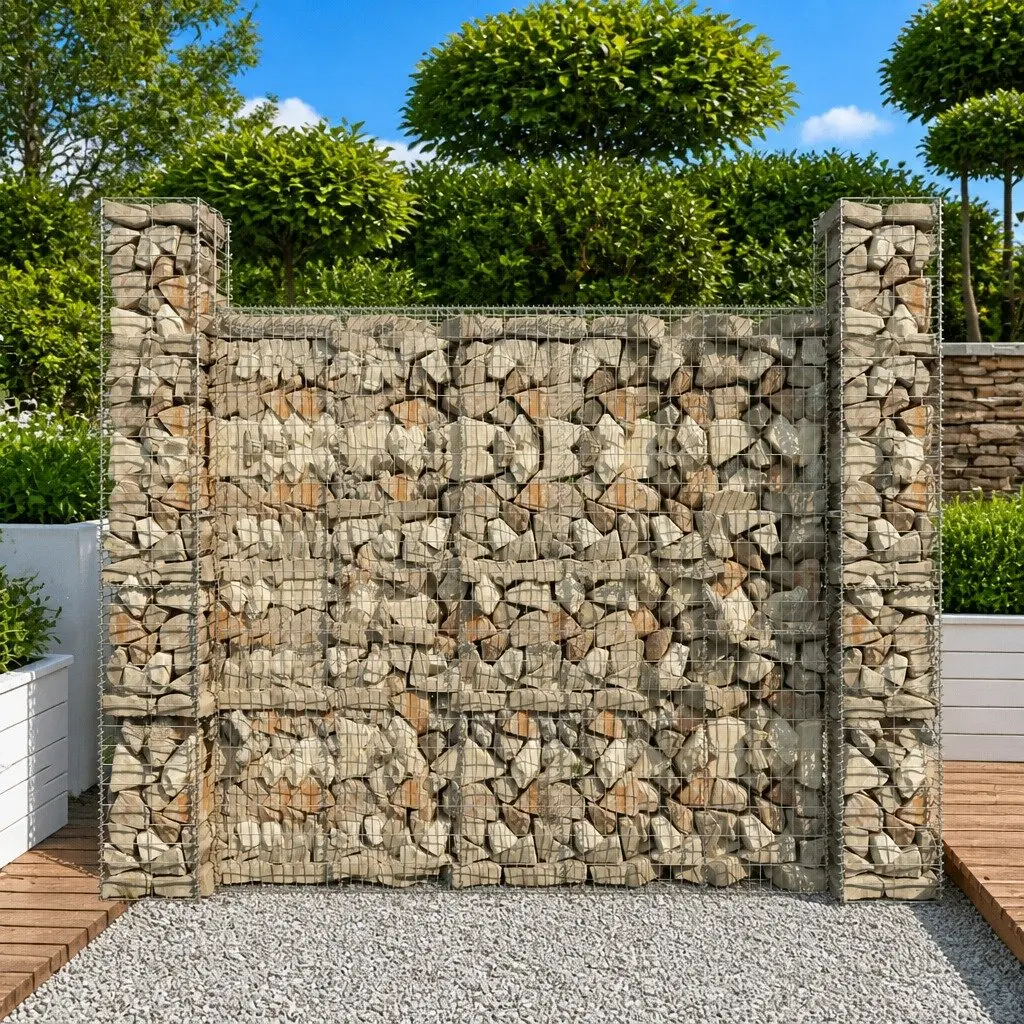 Gabion Baskets 3 Piece Retaining Wall Fencing 25x25x197cm Galvanised Steel Silver