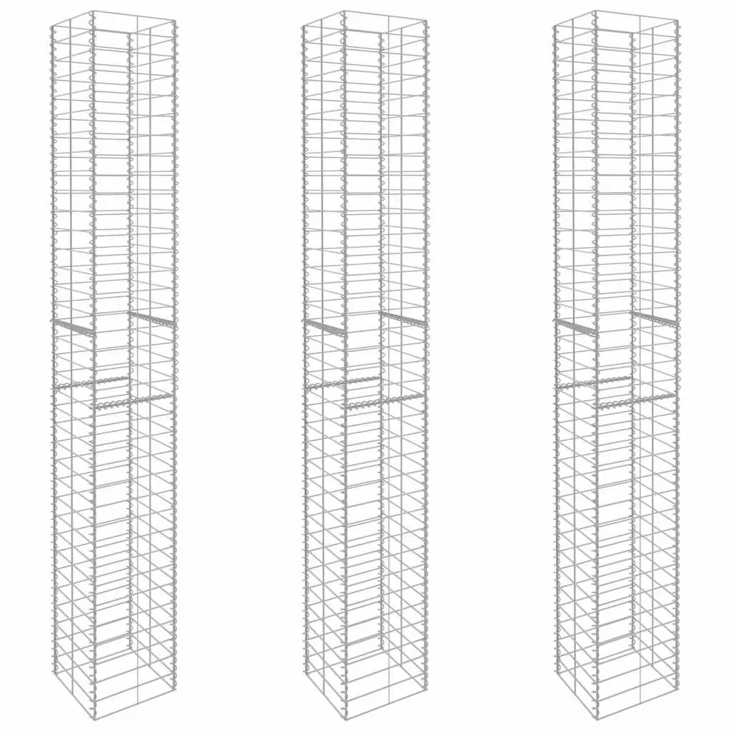 Gabion Baskets 3 Piece Retaining Wall Fencing 25x25x197cm Galvanised Steel Silver
