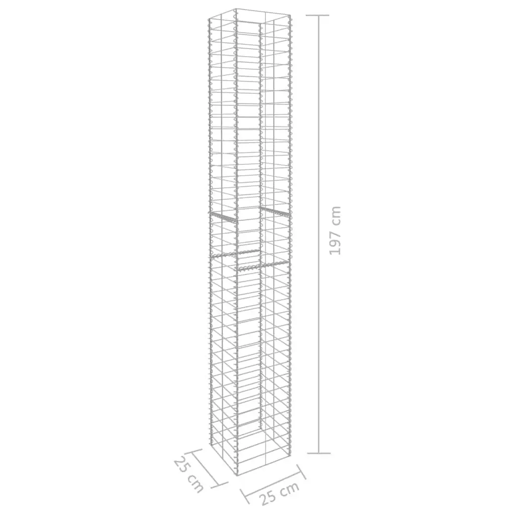 Gabion Baskets 3 Piece Retaining Wall Fencing 25x25x197cm Galvanised Steel Silver