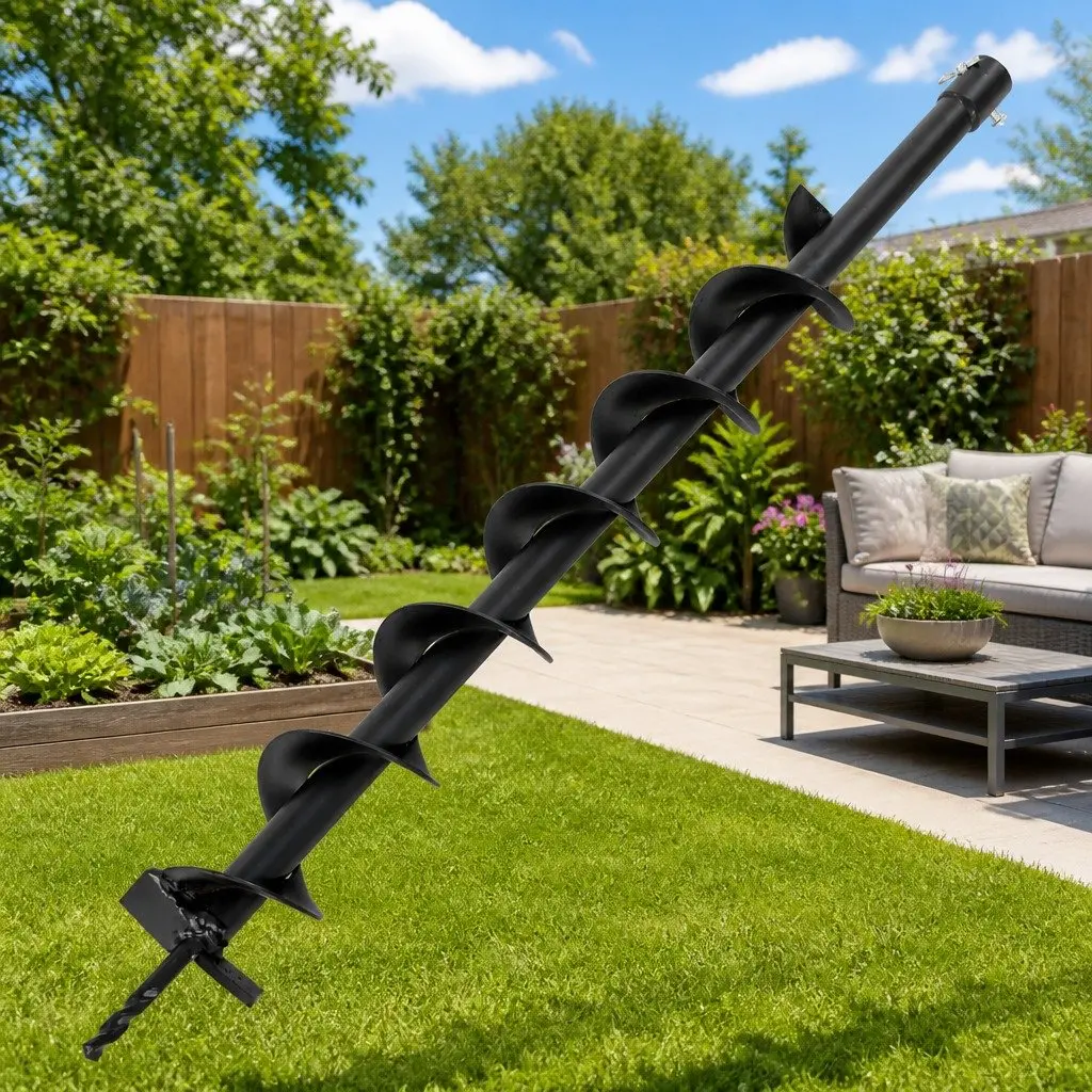 Auger Drill Bit 80mm Steel Heavy Duty Ground Drilling Fence Post Tree Planting Black
