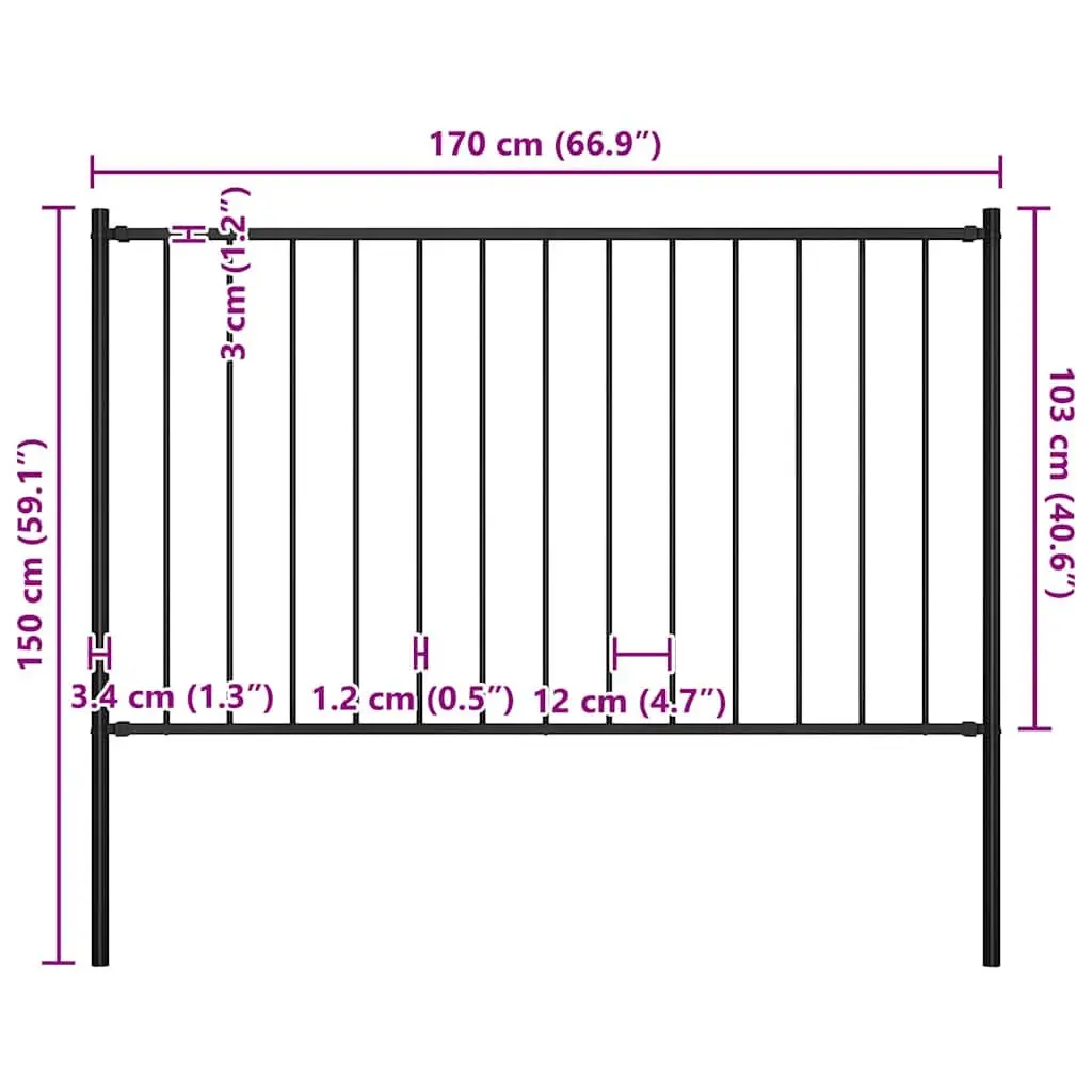 Steel Fence Panel Garden Partition 1.7x1m Black