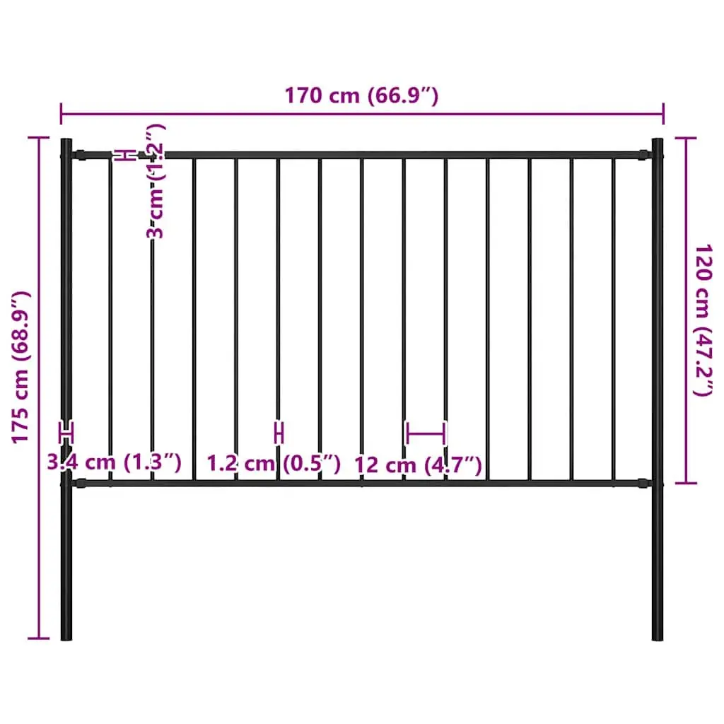 Fence Panel Steel Garden Barrier 1.7 x 1.25 m Black