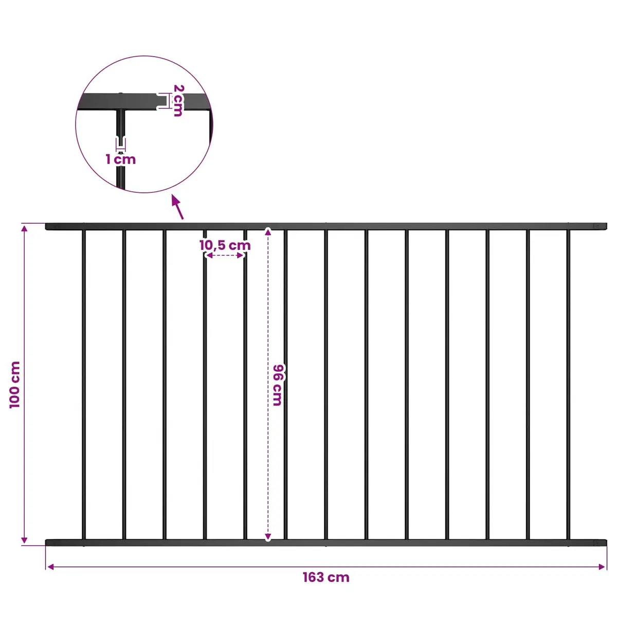 Steel Garden Fence Panel Outdoor Barrier 1.7 x 1 m Black Weather Resistant