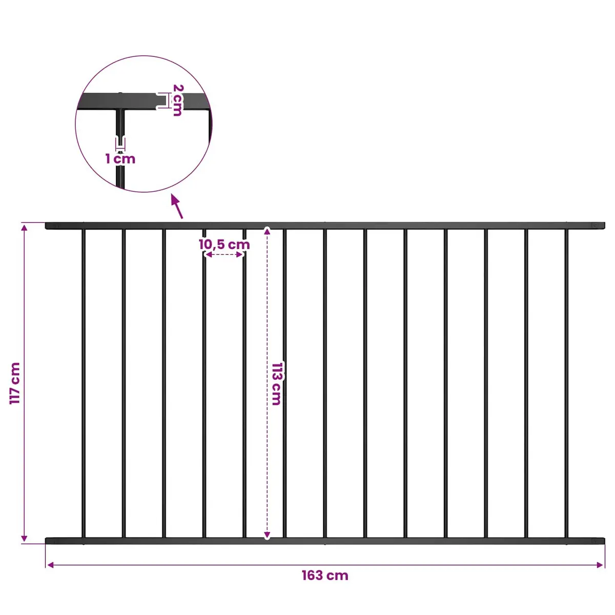 Steel Fence Panel Garden Barrier 1.7 x 1.17 m Black Outdoor Screening