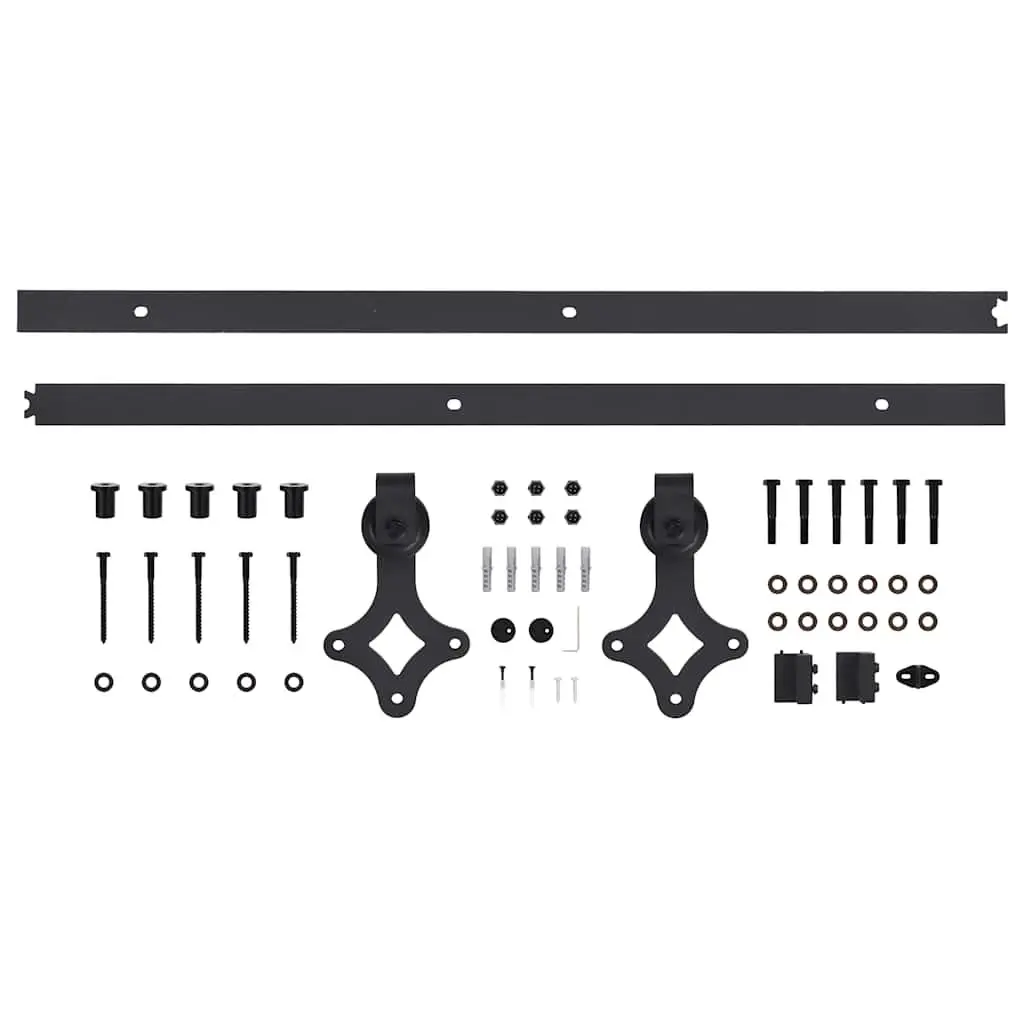 Sliding Door Hardware Kit Barn Door 183cm Steel Rails Rollers Black