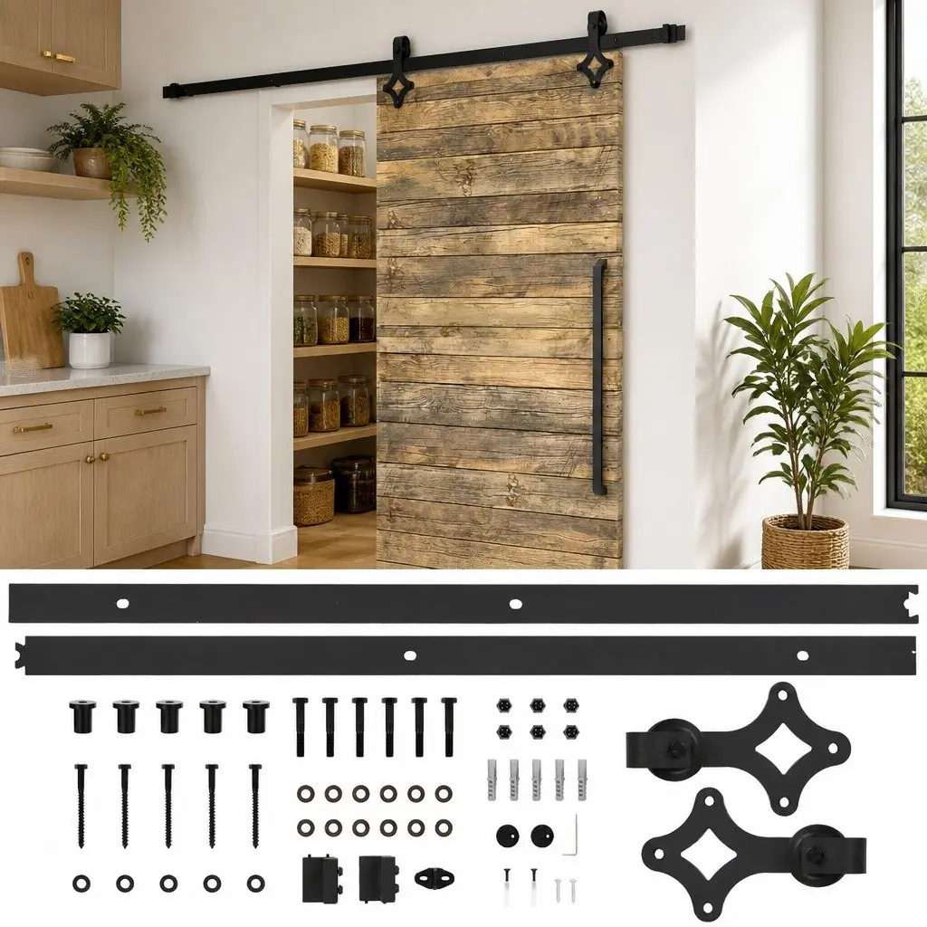 Sliding Door Hardware Kit Barn Door System 200cm Track Rail Black