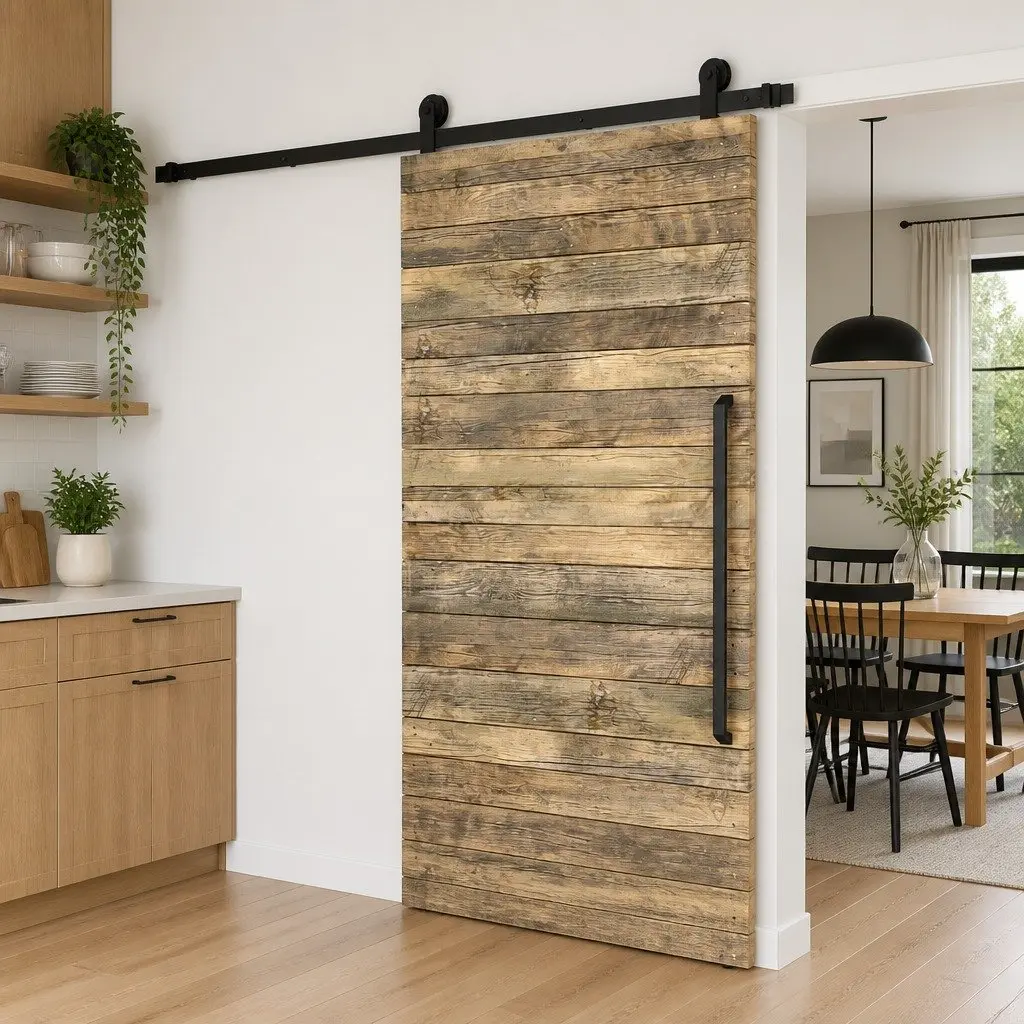 Sliding Door Hardware Kit Barn Kitchen 200cm Track Rail Black