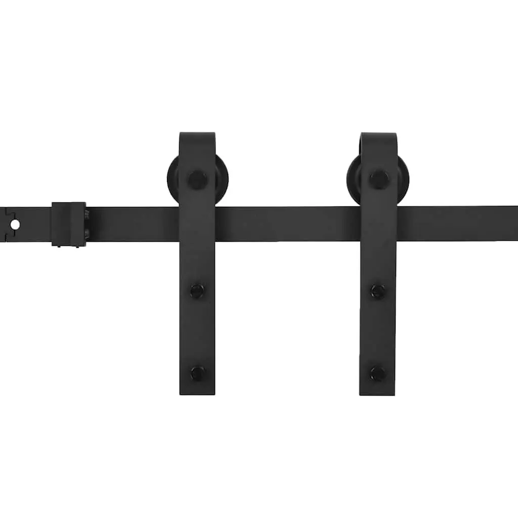 Sliding Door Hardware Kit 183cm Track Rail Roller System Black Steel