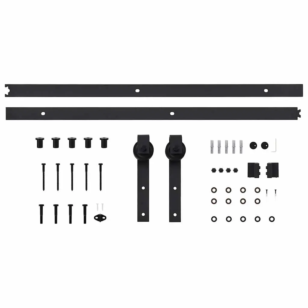 Sliding Door Hardware Kit Barn Door Hanger 200cm Black Steel Track Rail Roller