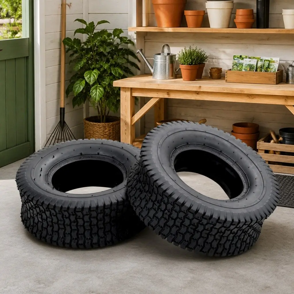 Wheelbarrow Tyres 2pcs 13x5.00-6 4PR Black Replacement Heavy-Duty Puncture-Proof