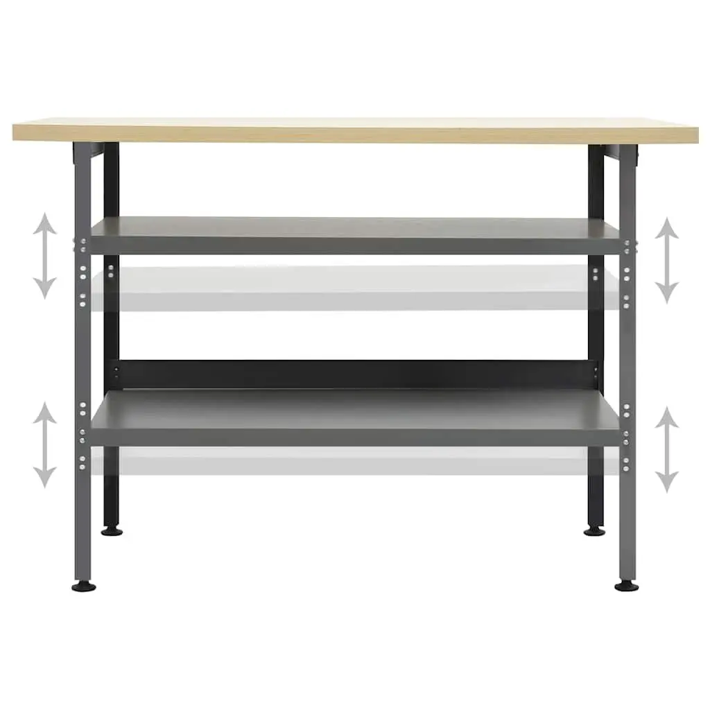 Heavy-Duty Workbench Grey 120x60x85cm Steel Storage Shelves for Garage Workshop