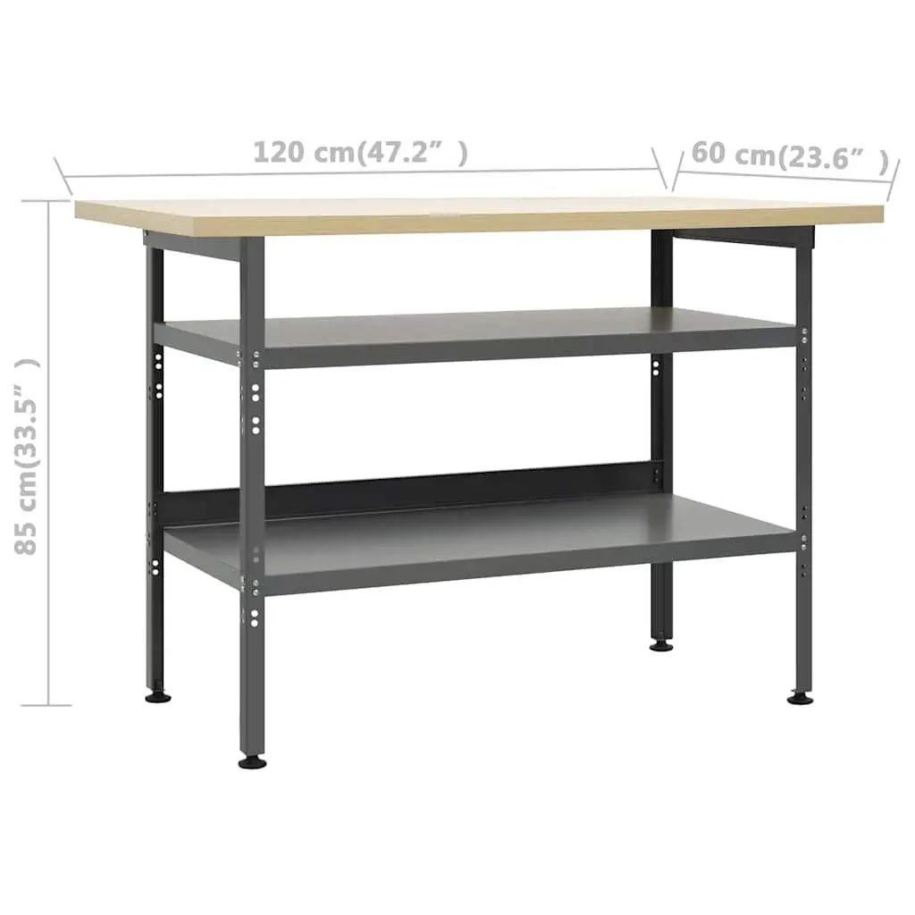 Heavy-Duty Workbench Grey 120x60x85cm Steel Storage Shelves for Garage Workshop