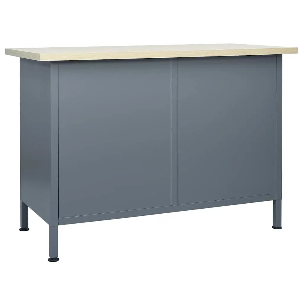 Heavy Duty Workbench Storage 120x60x85 cm Black with 2 Drawers and Lockable Cabinets