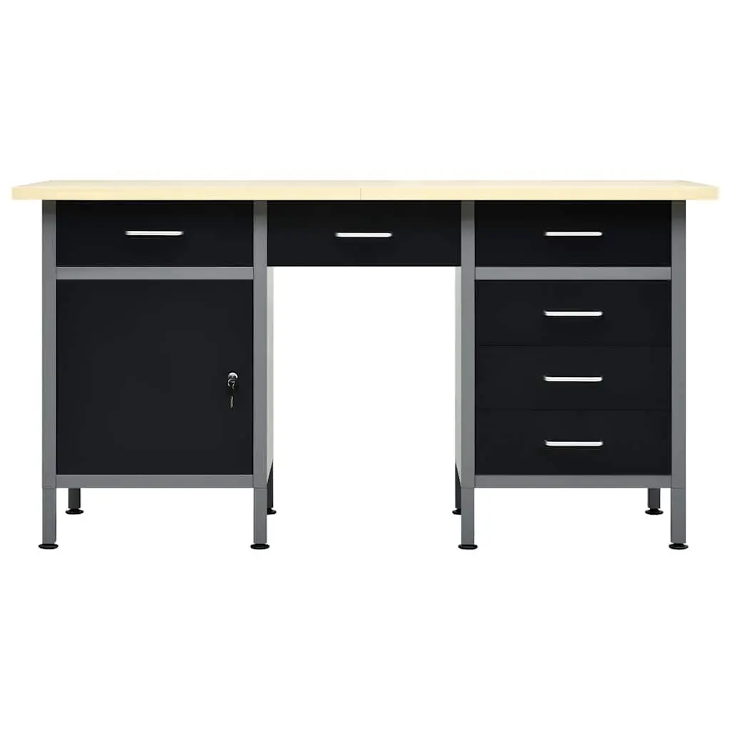 Workbench Heavy Duty Storage 160x60x85cm Black 6 Drawers Lockable Cabinet