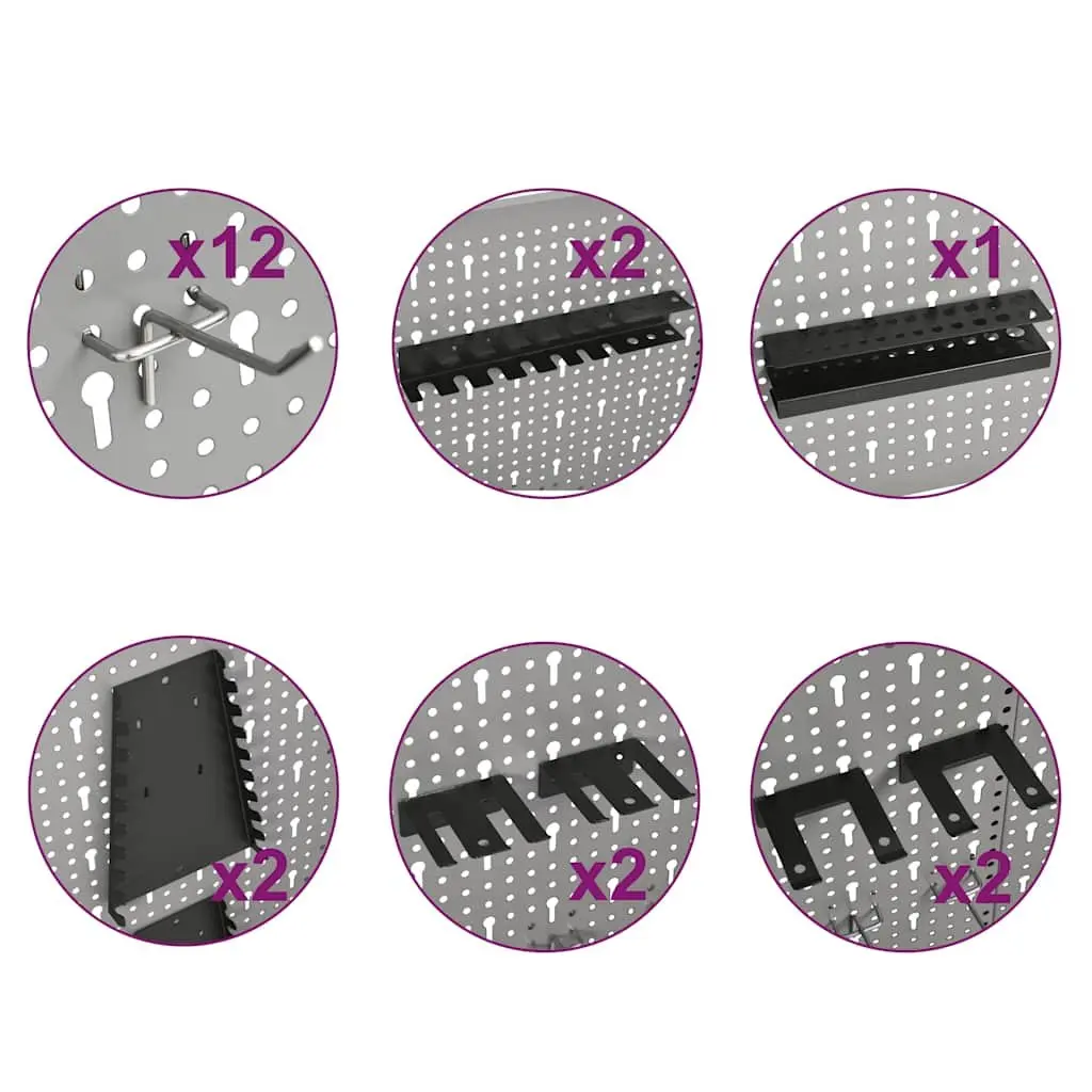 Wall-mounted Peg Boards Tool Storage 40x58 cm Steel Grey 4 Piece