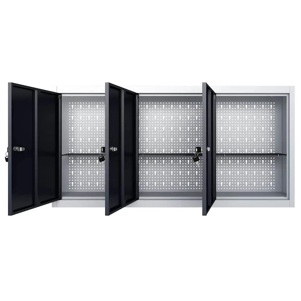 Wall Mounted Tool Cabinet Metal Storage Organizer Industrial Style Grey Black