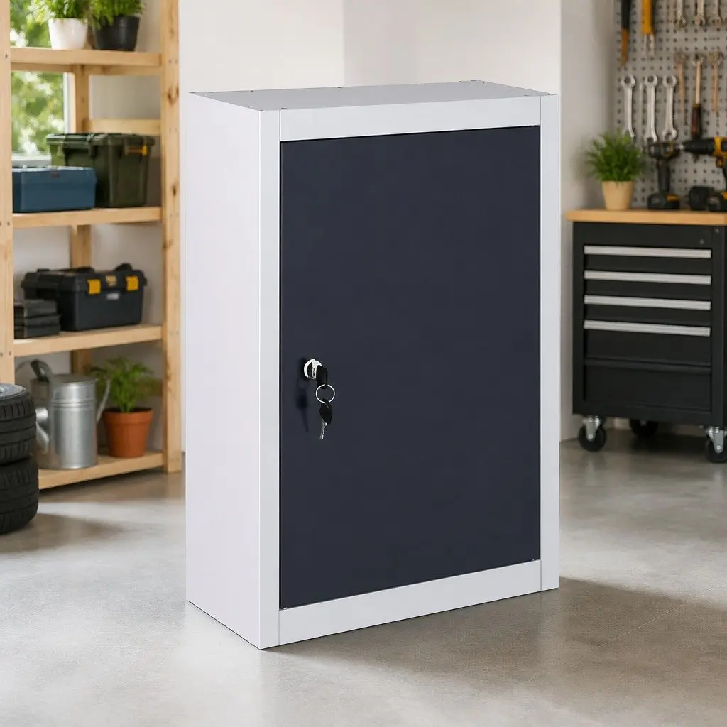 Wall Mounted Tool Cabinet Storage Organiser Metal Grey Industrial Style