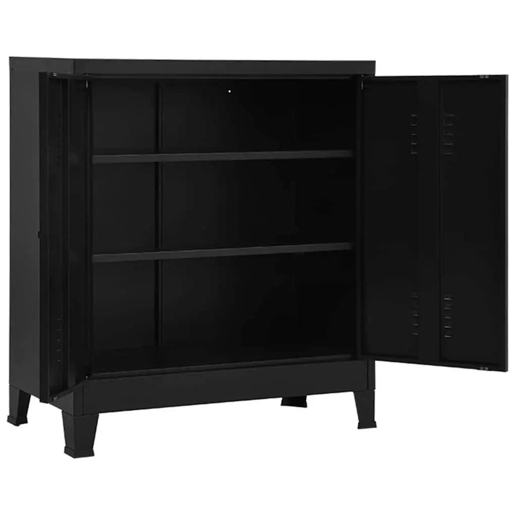 Industrial Storage Chest Office Organiser 2 Shelves Black Steel