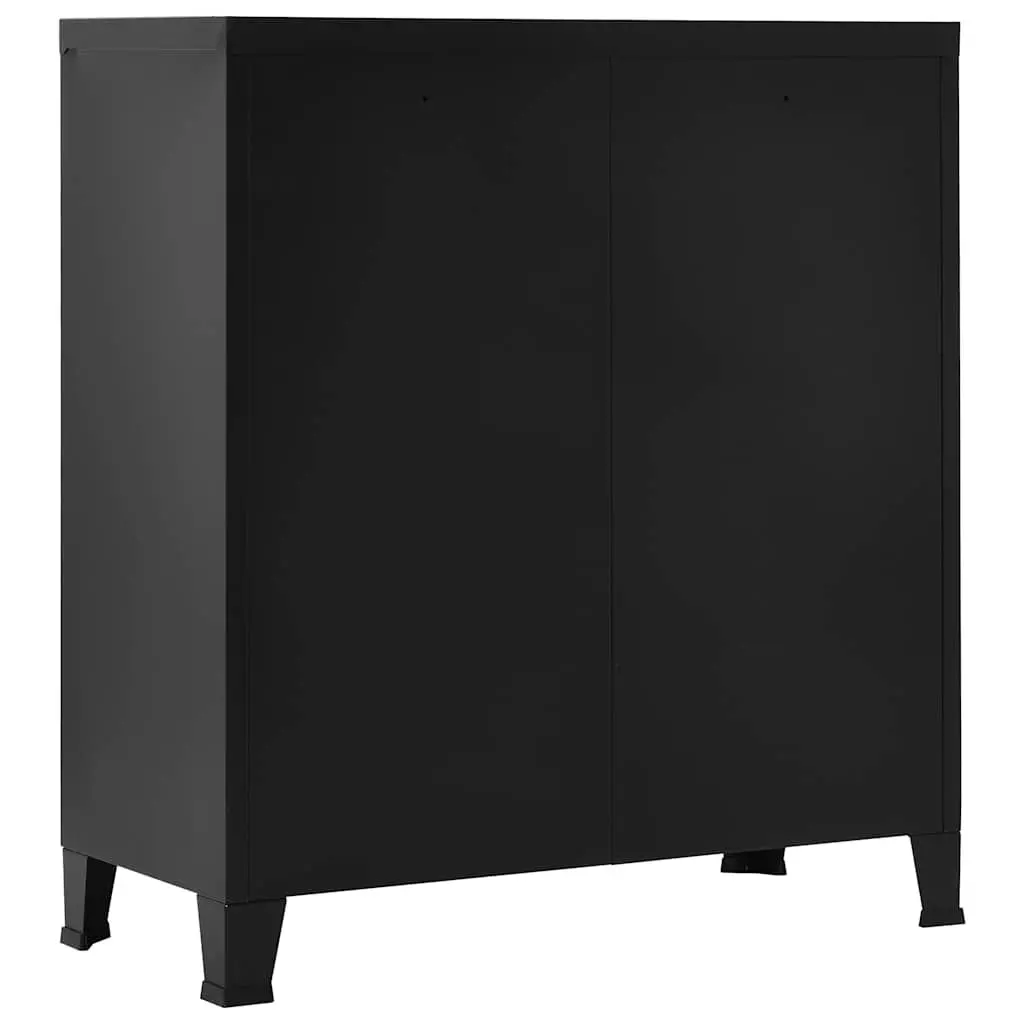 Industrial Storage Chest Office Organiser 2 Shelves Black Steel