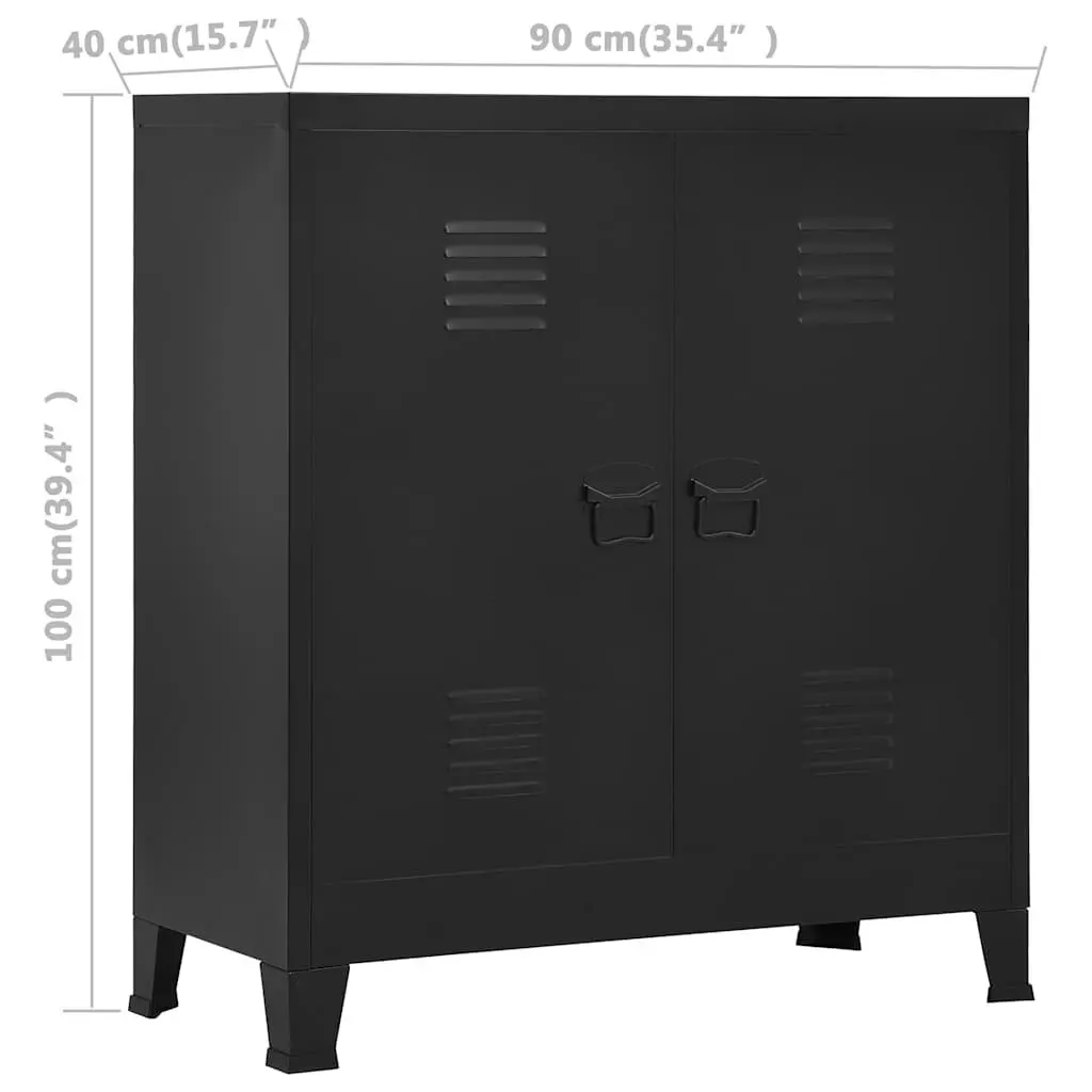 Industrial Storage Chest Office Organiser 2 Shelves Black Steel